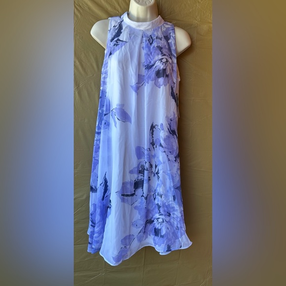 NEW Robbie Bee Floral Dress Women White Purple Printed Mock Neck Trapeze Dress - Picture 4 of 7